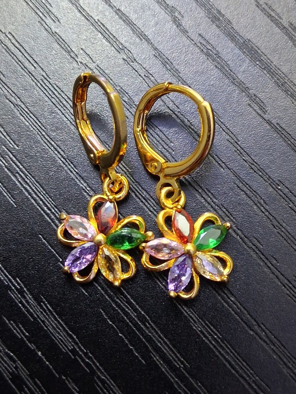 Multicolor Small Flower Drop Hoop Earrings